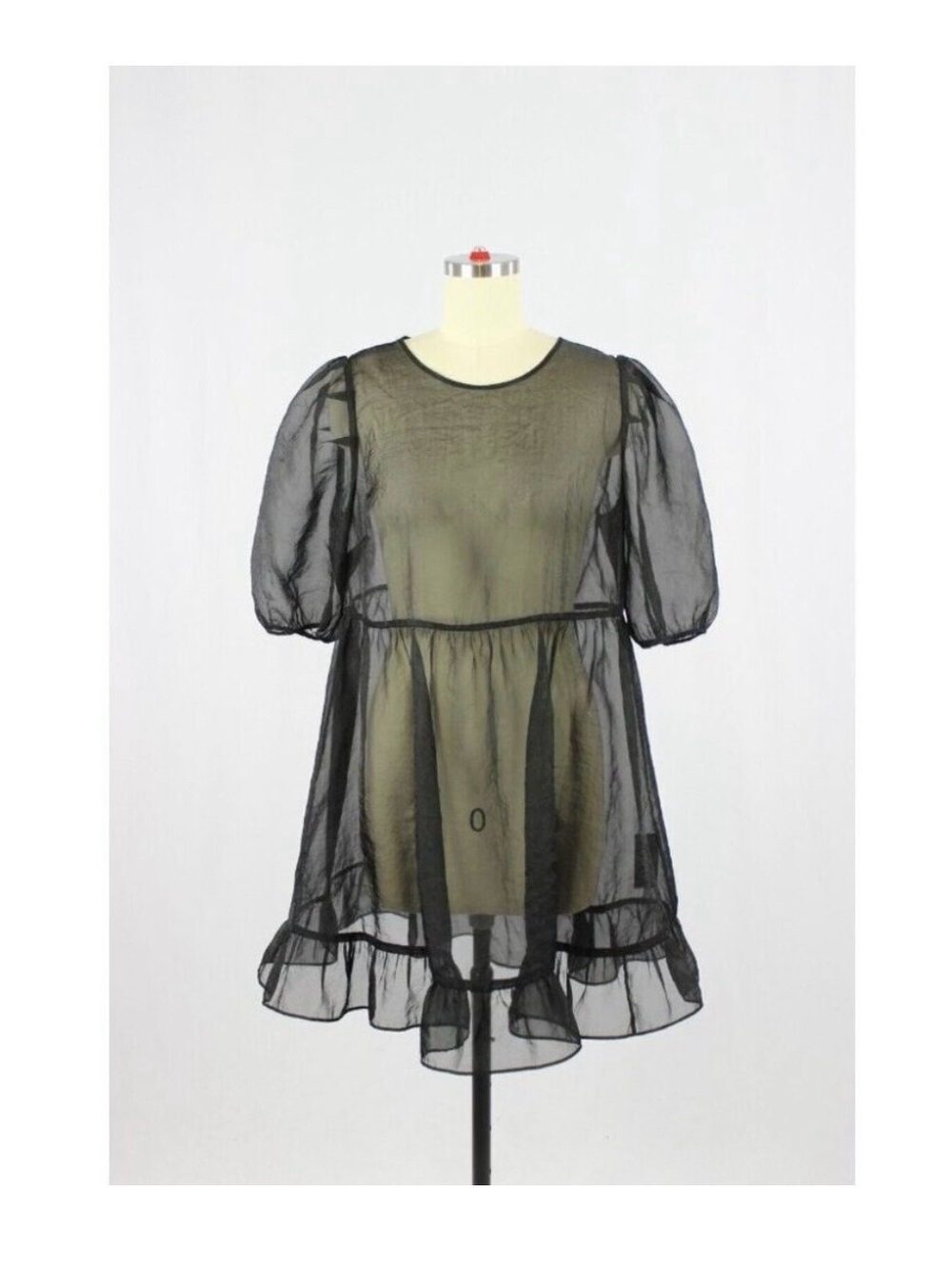 Aritzia WILFRED Madeline Black Sheer Organza Mini Babydoll Dress, Size S
